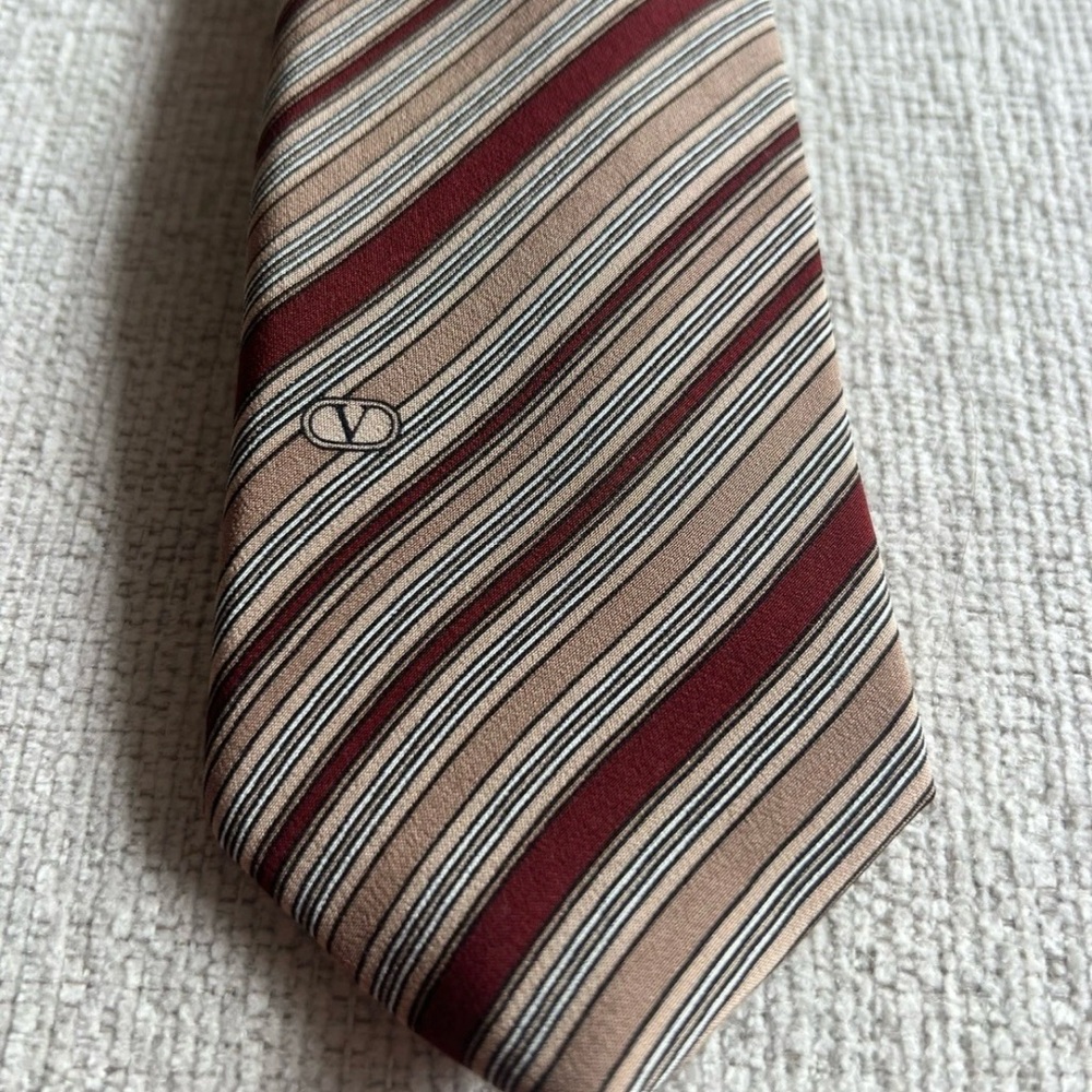 Valentino Men's Tie - Burgundy and Beige Stripes